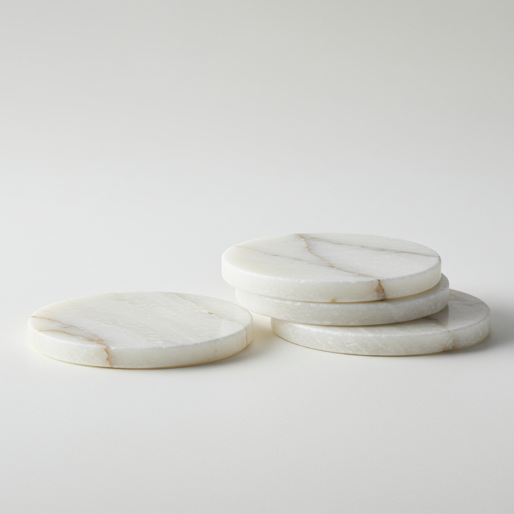 White Alabaster Coaster Set