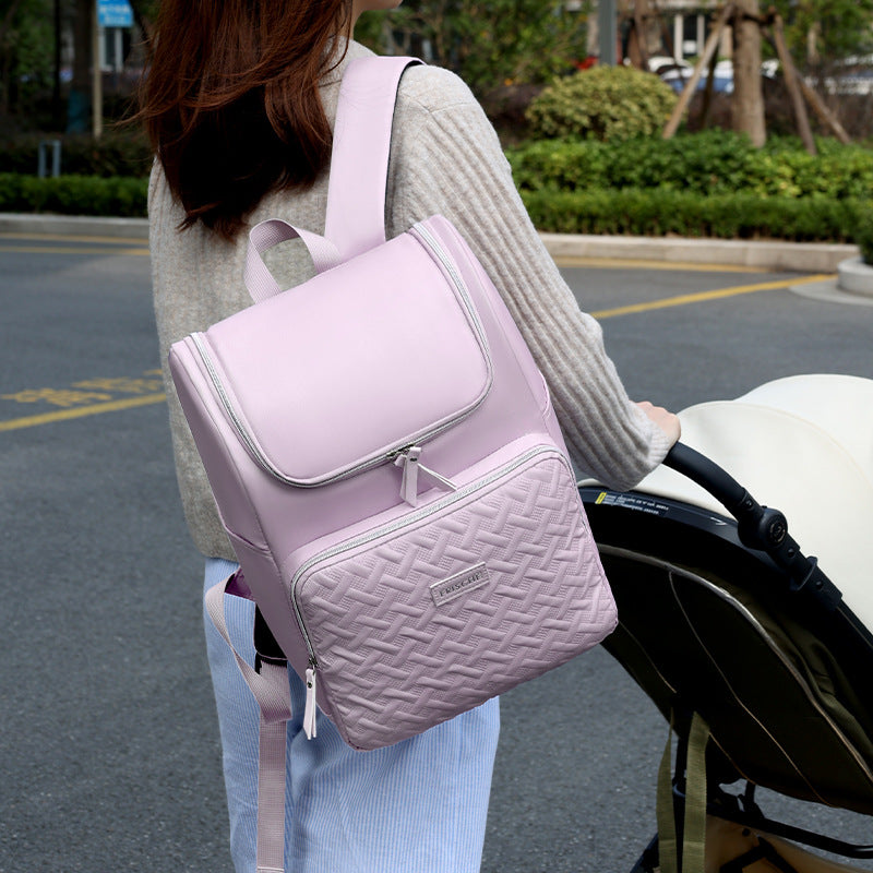 Grey Stylish Quilted Nappy Bag Backpack -