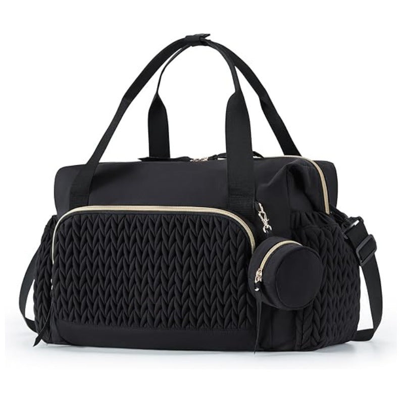 Black Large Quilted Nappy Bag Tote