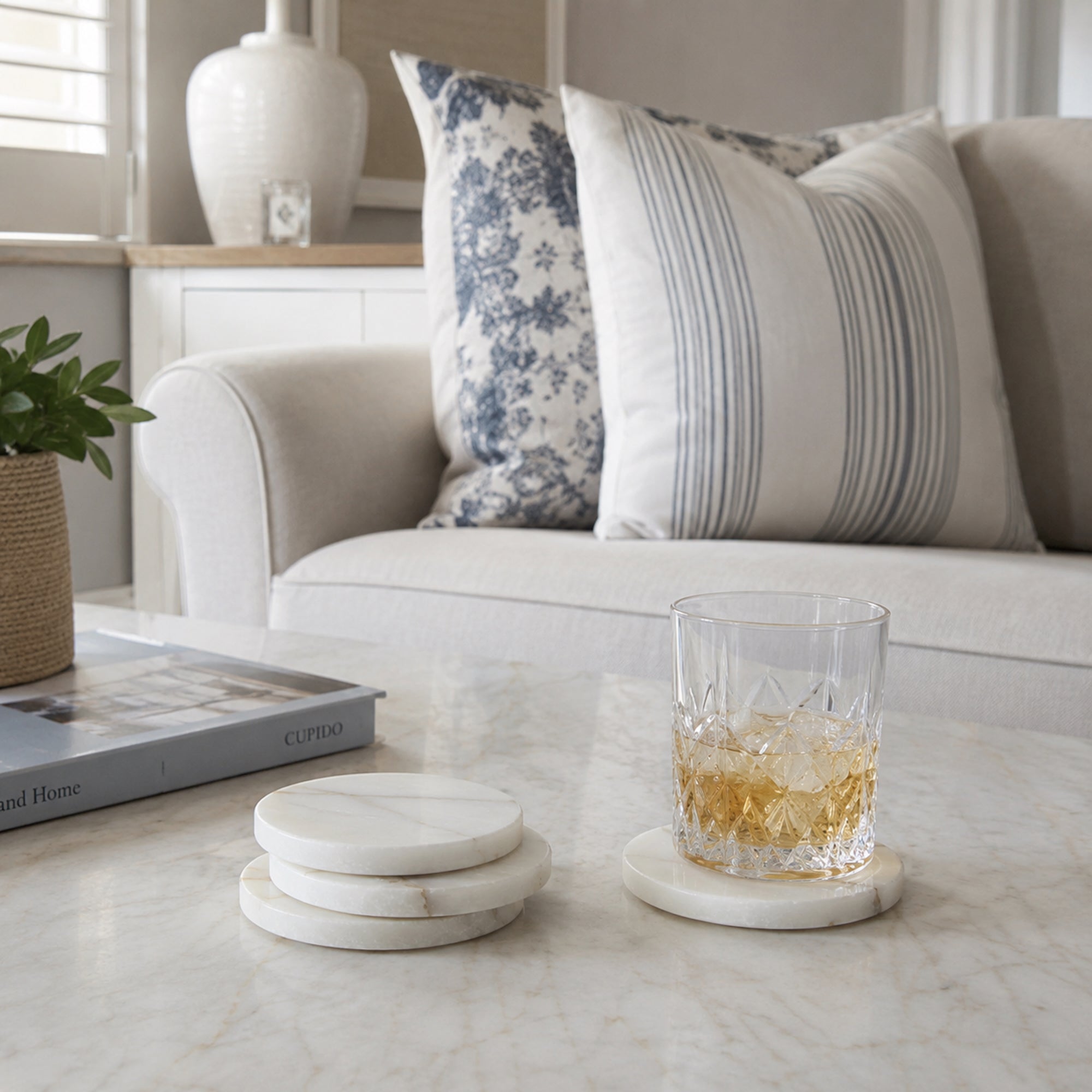 White Alabaster Coaster Set