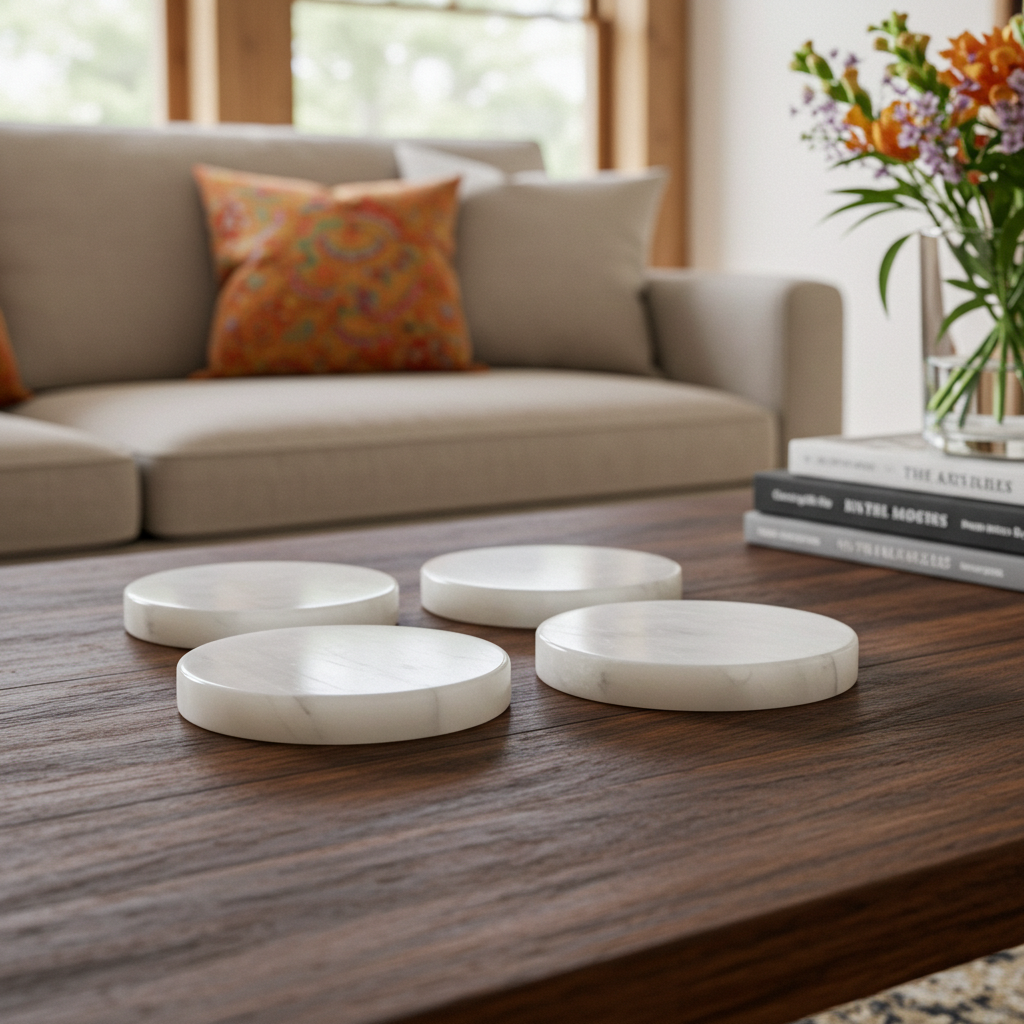 White Alabaster Coaster Set